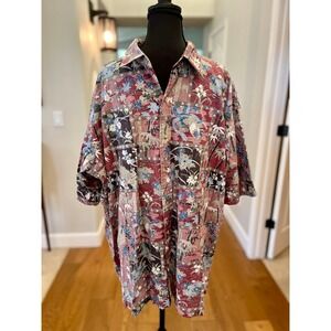 Ono & Co Liberty House Hawaiian Shirt XXL Red Asian Dragon Phoenix Bamboo Cotton